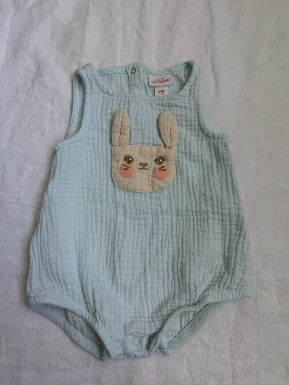 Cat & Jack Pale Blue Bunny Pocket One-Piece Romper
